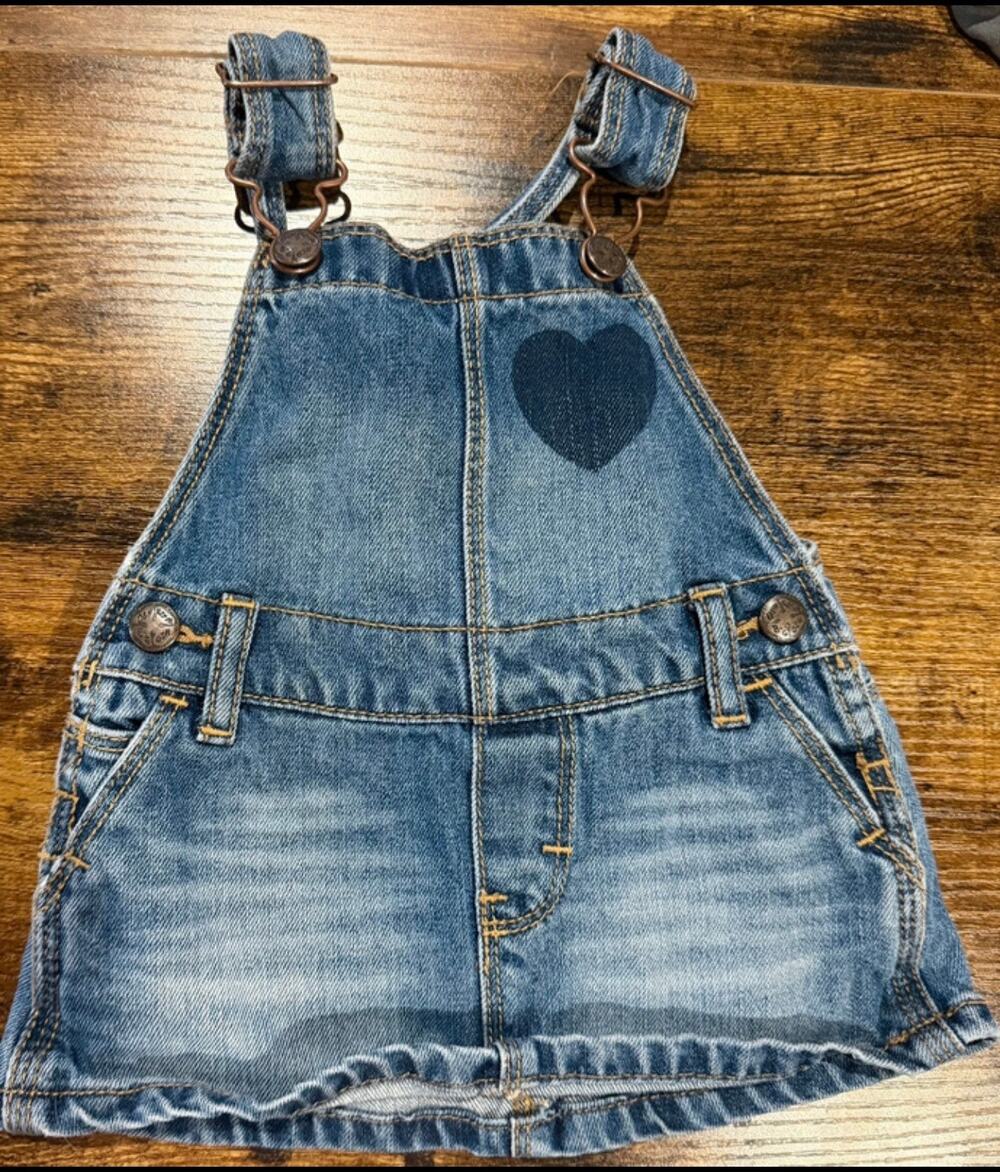 OshKosh B'gosh Baby Girl Denim Heart Skirtall Overall Dress 6M